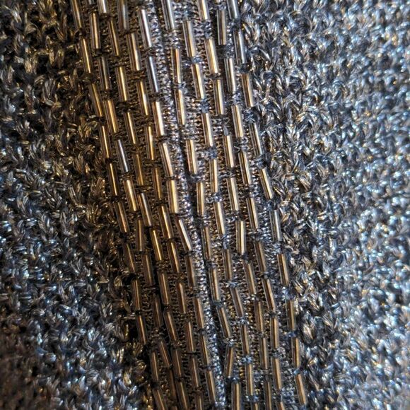 Charter Club Petite Silver Metallic Crochet Cardigan Sweater Size PM - Picture 8 of 11